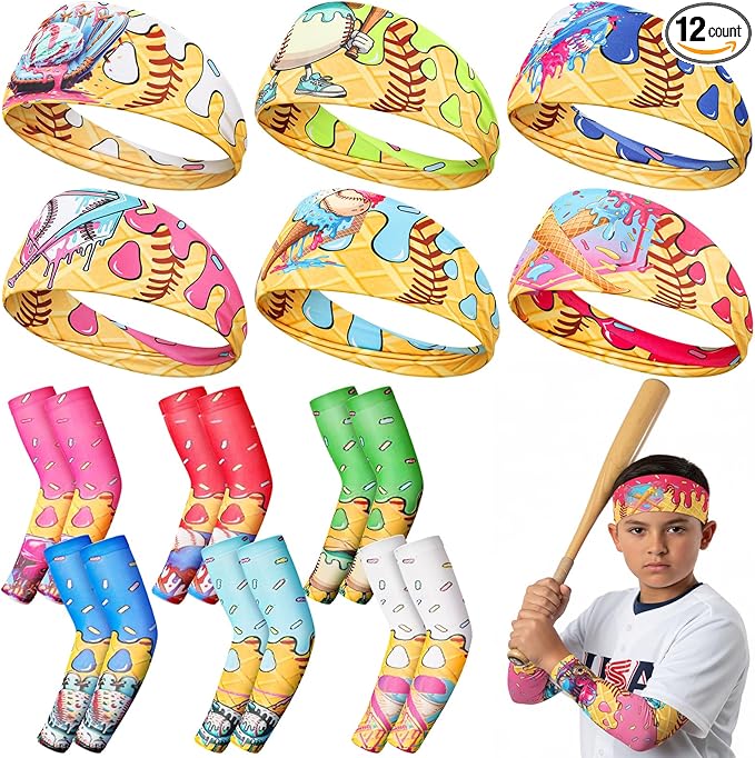ramede Baseball Ice Cream Drip Party Favors Ice Cream Arm Sleeves Baseball Headbands Team Stuff Gift