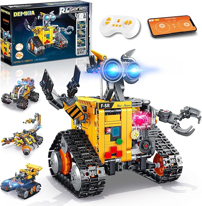 Robot Building Kit for Kids and Adults, 4-in-1 Rechargeable RC Robotics Kit by Demkia