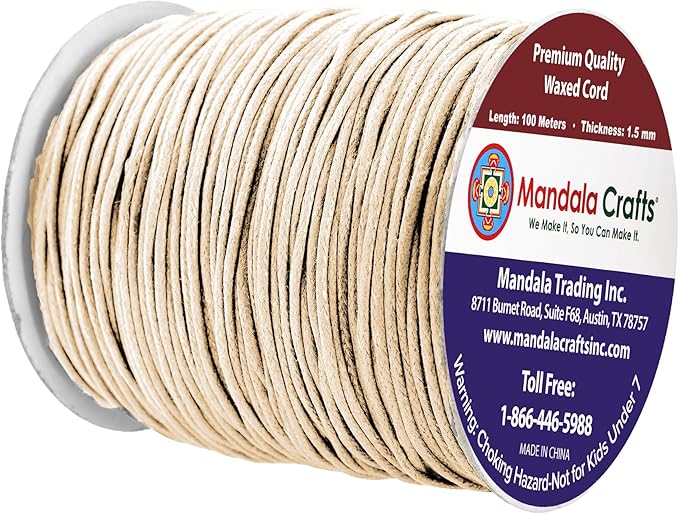 Mandala Crafts 1.5mm 109 Yards Cream Cotton Waxed Cord - Image 2