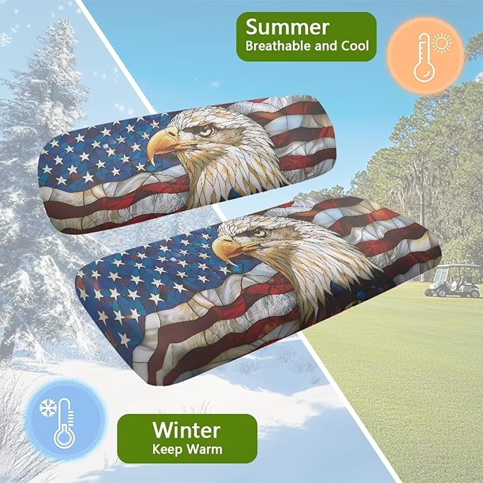 Bulopur Bald Eagle American Flag Golf Cart Seat Covers 2 Pack Fit for EZGO TXT RXV/Club Car DS Precedent Golf Cart Bench Cover and Backrest Cover Set Patriotic Golfcart Accessories