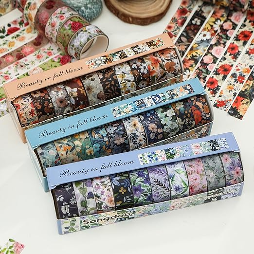 10 Rolls Blooming Flowers Washi Tape Set Floral Arts Adhesive Tapes Colorful - Image 6