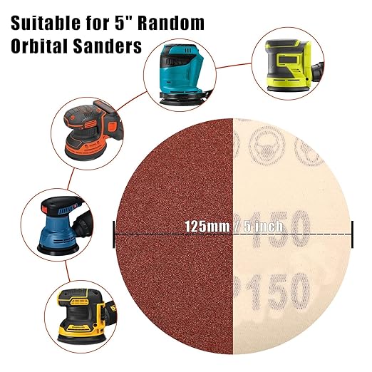 150 Grit 5 Inch Sanding Discs Hook and Loop Sandpaper - Image 5