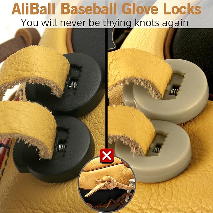 AliBall Glove Locks Baseball, Glove Lace Locks 8 Pack, Never Need Thying Knots Again, Fits All Baseball and Softball Gloves