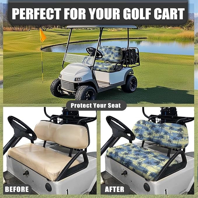 Suobstales Golf Cart Front and Rear Seat Cover Set for EZGO TXT RXV & Club Car DS 2 Passenger, Washable Bench Seat Covers Kit