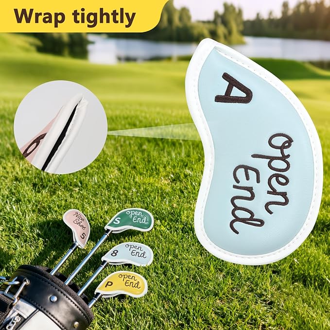 Premium Golf Club Head Covers Iron Leather Set 8pcs for All Golf Clubs Brands. e.g. Ping, Taylormade, Callaway, Golf Accessories Gift for Men Women