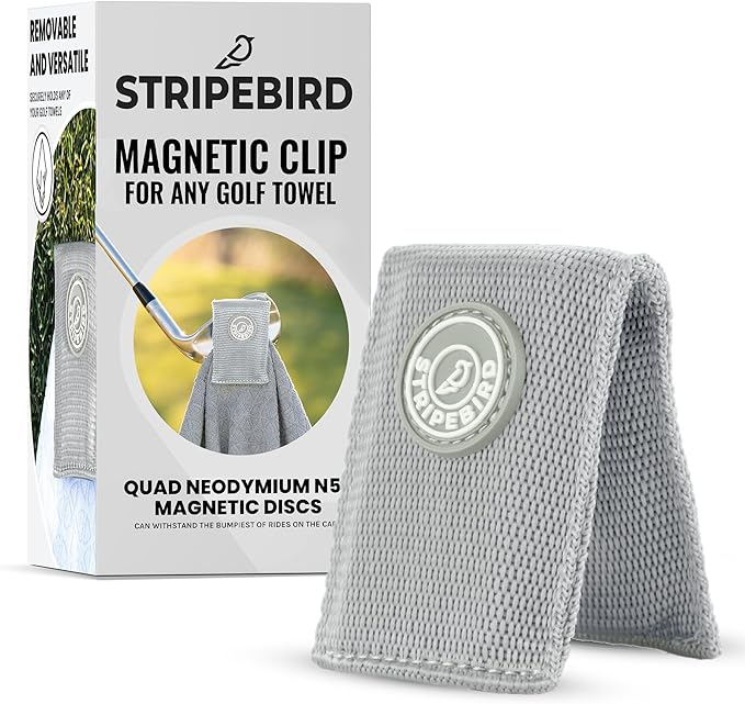 Stripebird - Magnetic Clip for Any Towel (Gray) - Highest Strength Magnet for Magnetic Golf Towel - Removable from Towels - Magnet Golf Towel - Magnetic Golf Towels for Men