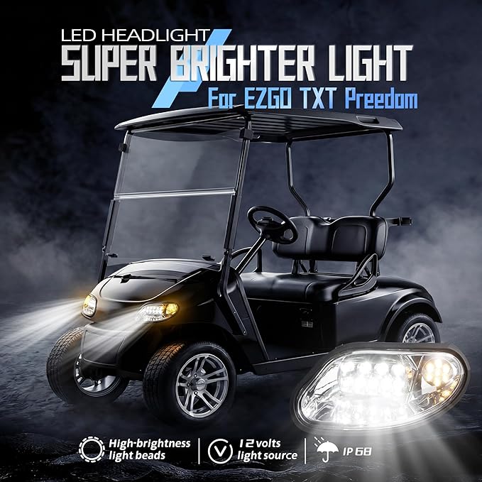 Golf Cart Light Kit for EZGO Freedom TXT/T48 Gas & Electric 2014-up, 12V Street Legal Full Headlight Tail Light Kit with Turn Signal Switch, Horn Button, Hazard Flasher and Brake Pad