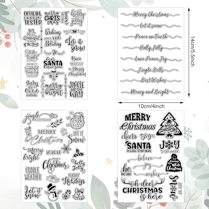 Whaline 4 Sheet Christmas Words Clear Stamps Greeting Words Santa Xmas Tree - Image 2