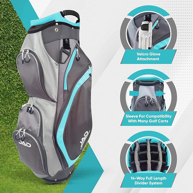 JAD Lightweight Womens Golf Bag, Golf Cart Bag with Dual Handles for Women/Ladies, 14-Way Full-Length Top Dividers, Large Putter Well, Ultra Lightweight, Large Pockets for Accessories