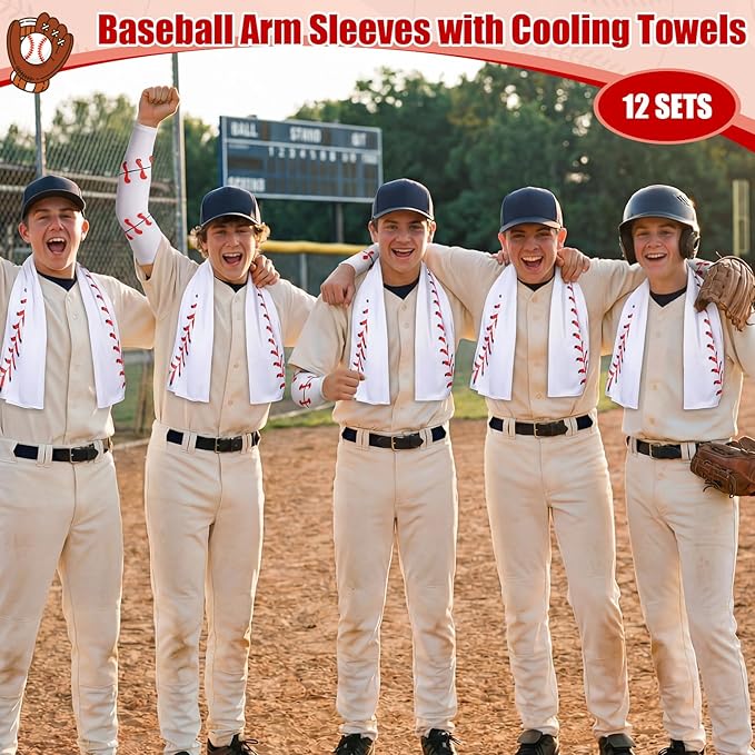 Soulchen 24 Pcs Ice Cream Drip Baseball Softball Gift Accessories 40"x12" Microfiber Cooling Towels and Arm Sleeves for Party