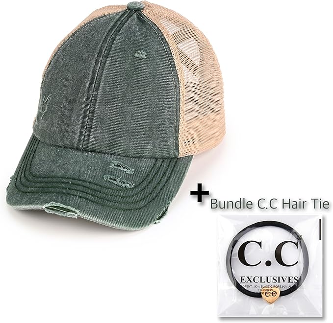 C.C Ponycap Messy High Bun Ponytail Adjustable Glitter Mesh Trucker Baseball Cap