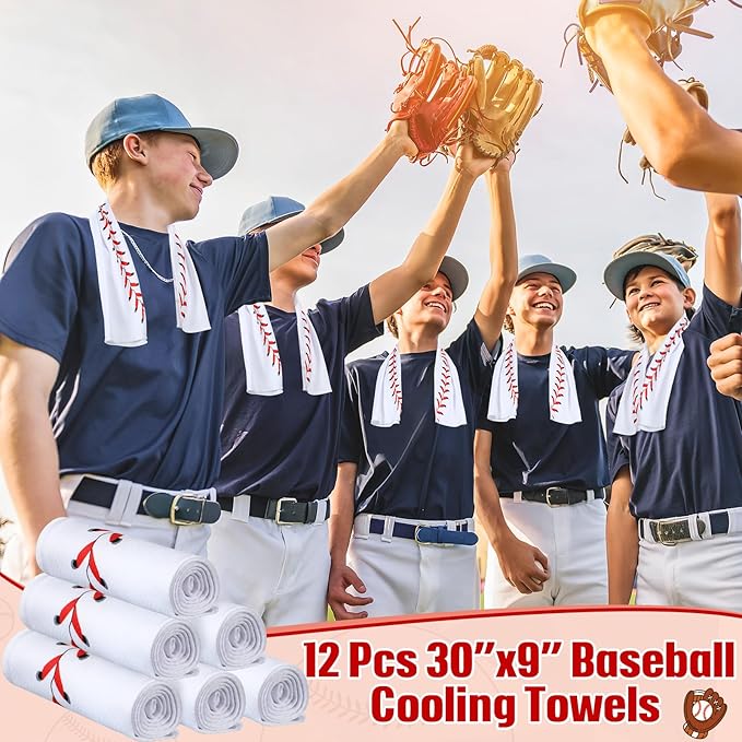 Peryiter 12 Counts Mini Cooling Towel, 30" x 9" Baseball Softball Soccer Golf Sweat Towel, Breathable Chilly Rag, Microfiber Sport Rags for Team Gym Running Coach Gift