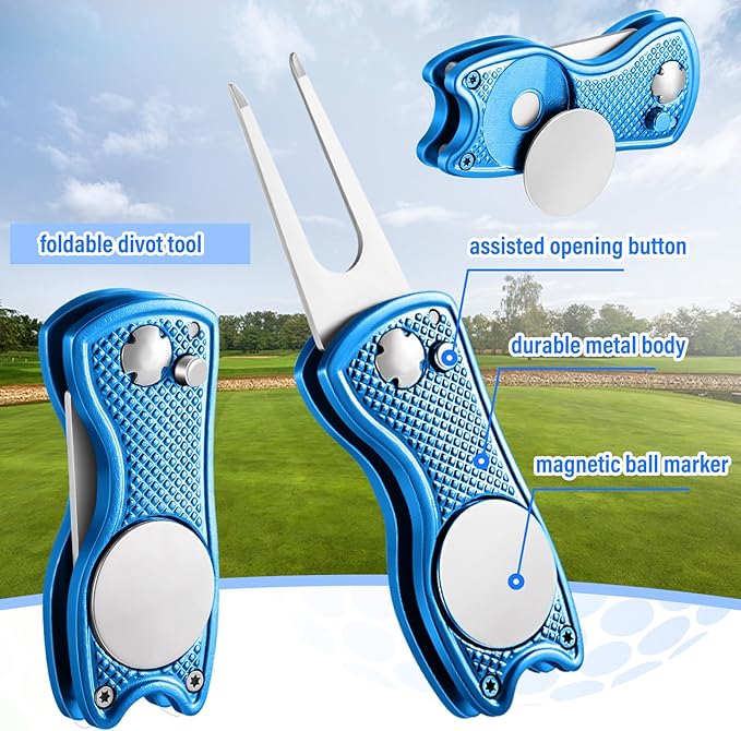 Liliful 12 Pcs Golf Accessories Kit, Include Golf Ball Bag with Hook Towel Tees Magnetic Ball Marker Divot Tool Cleaner Brush for Women Man Gifts