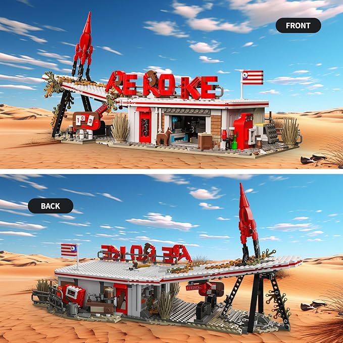 Rocket Gas Station Building Blocks Set, MOC Rocket Architecture Toy Model Kit - Image 2
