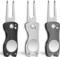 Mile High Life Golf Divot Repair Tool, All Metal Foldable Divot Tool with Pop-up Button & Magnetic Ball Marker, 2-6 Pack