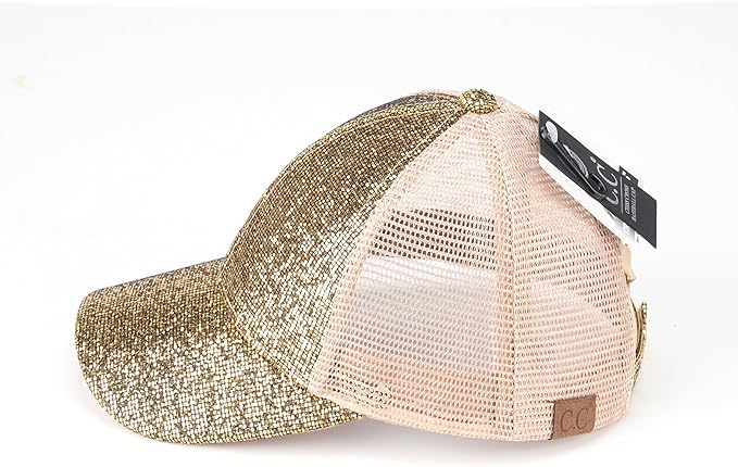 C.C Ponycap Messy High Bun Ponytail Adjustable Glitter Mesh Trucker Baseball Cap