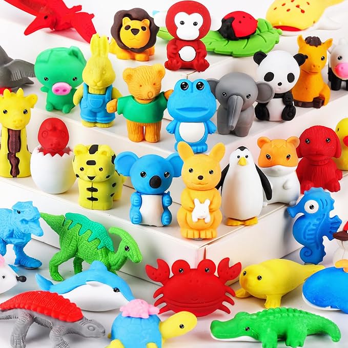 36Pcs Animal Erasers Kids Desk Pets Pencil Erasers 3D Puzzle Bulk Mini Animal by URSKYTOUS
