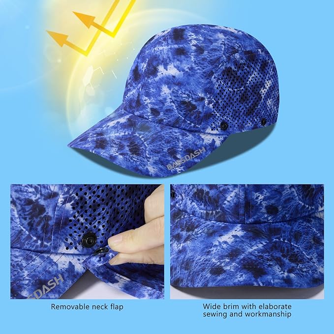 BASSDASH UPF 50+ Foldable Fishing Hat Baseball Cap with Removable Neck Flap Portable for Men Women Golf Hiking