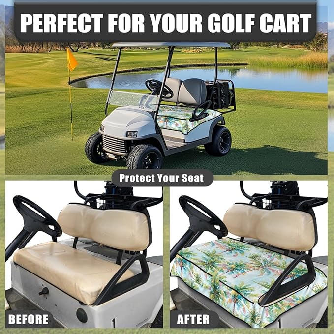 Golf Cart Seat Covers, Universal Golf Cart Seat Towel Blanket with 4 Front Pockets & Nonskid Bottom Fits for Club Car 2 Person Seats Golf Carts