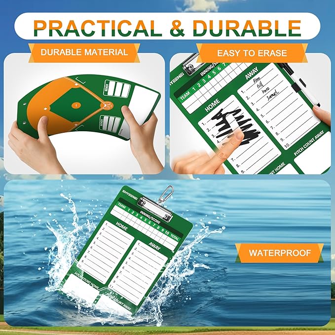 Baseball Lineup Board, Double-Sided Clipboard for Coaches, Dry Erase Lineup Boards, 3rd Generation Coaching Clipboard for Baseball, Softball, Portable and Efficient
