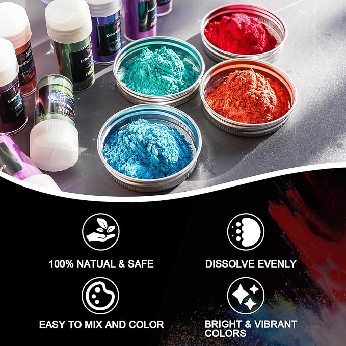 LET'S RESIN 60 Colors Mica Powder, Natural Pearlescent Pigment Powder - Image 2