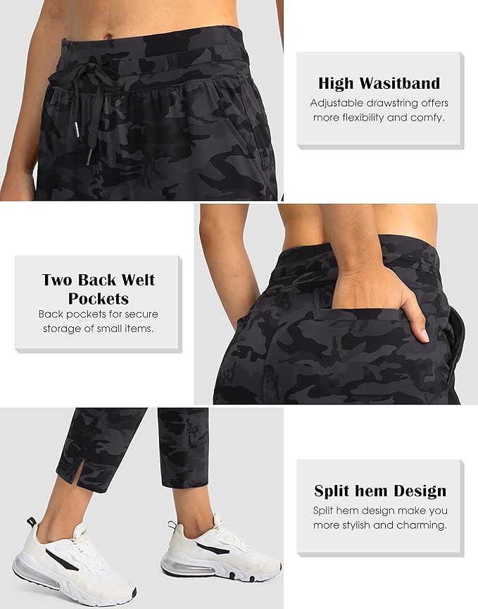 Soothfeel Women's Pants with 4 Pockets 7/8 Stretch High Waisted Sweatpants Travel Athletic Work Golf Pants for Women