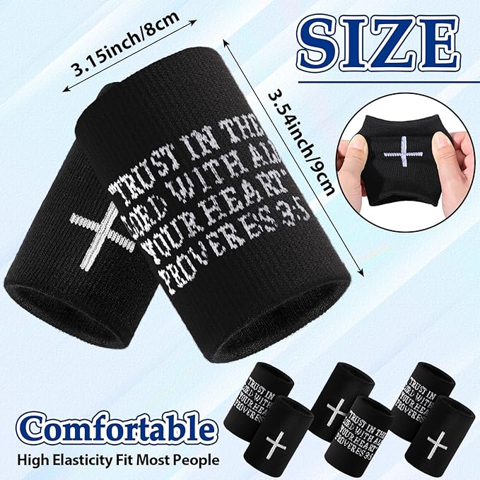 Viorawhite 12 Packs Faith Cross Sports Wristbands for Men Women Christian Faith Absorbent Sweat Band Religious Wrist Bands for Baseball Football Basketball Running Gym Working Out