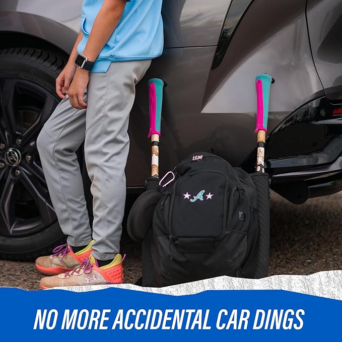 Handle Cover - Baseball Bat Cover Sleeve Protects Vehicle & Bat Grip - Batting Gloves & Helmet Companion with Zippered Hook - Softball Accessory