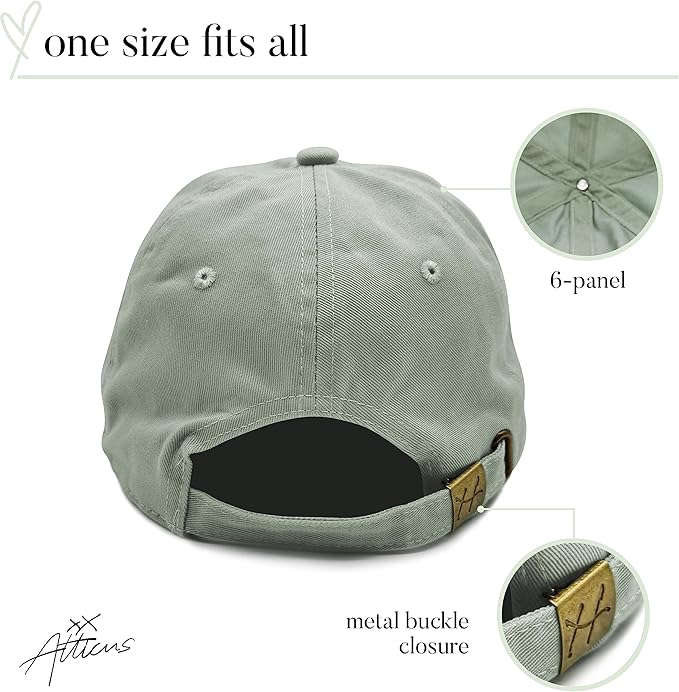 Atticus Poetry Hat, Embroidered Brushed Cotton Women’s Baseball Hat Unisex Fit, Adjustable One Size