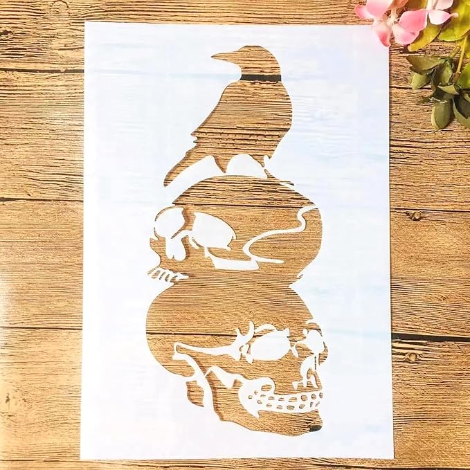 TIAMECH A4 Reusable Halloween Crow Skull Stencil by TIAMECH