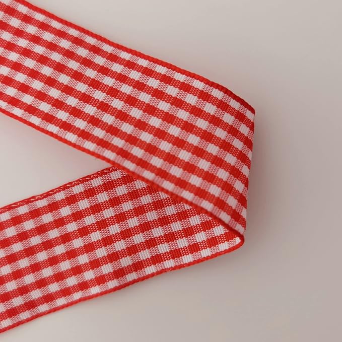 1 Inch Red and White Woven Edge Gingham Ribbon 25 Yards Each Roll 100% Polyester - Image 8