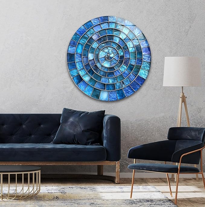 My Photostation.com 20'' Diameter Blue Aqua Spiral Harmony Round Glass Wall Art - Image 4