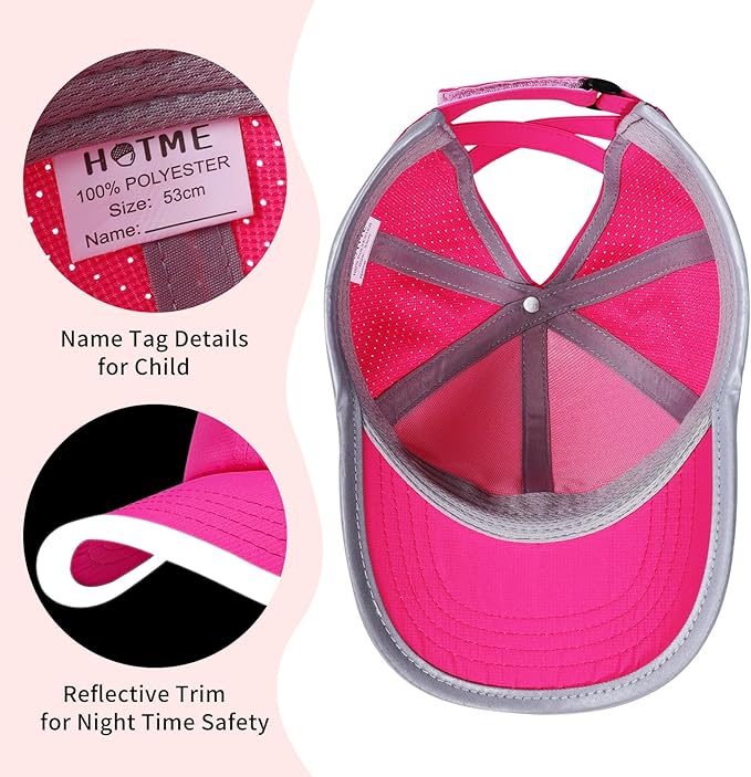 Little Girls Criss Cross Ponytail Hat Toddler Reflective Baseball Cap Kids Quick Dry Summer Sports Hats Age 3-8