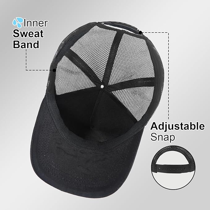 Embroidered Fishing Hats for Men, Birthday Father's Day Fisherman Gifts for Men Son Dad Husband Grandpa Adjustbale Mesh Fishing Trucker Hat Baseball Cap Black