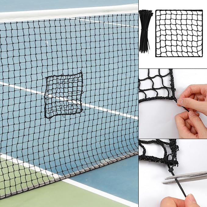 6 Pcs Universal Sports Net Repair Kits with 100 Pcs Zip Ties 8 x 8 Inch Golf Goal Nylon Netting Hole Replacement Patch for Baseball Batting Cages Hockey Football