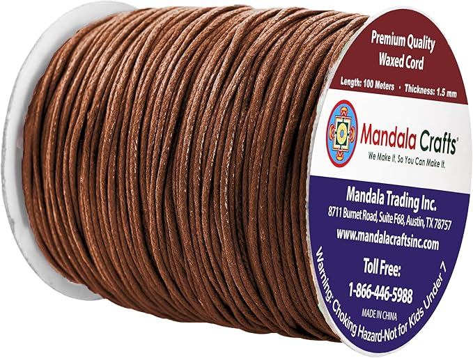 Mandala Crafts 1.5mm 109 Yards Brown Cotton Waxed Cord - Image 2