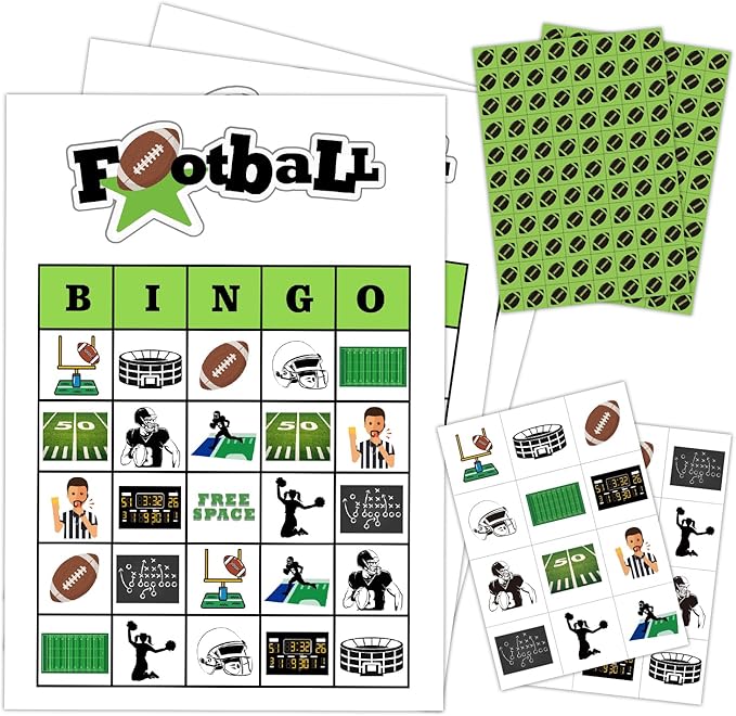 Football Party Bingo Game Cards, Sport Themed Bingo Card by mermermu