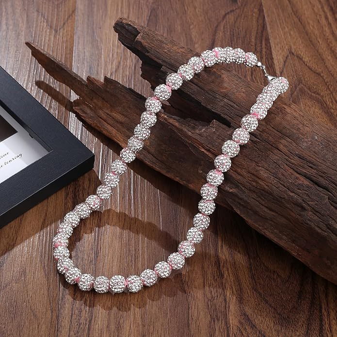 QINJIEJIE Baseball Necklace for Men Glitter Bling Rhinestone Beaded Collection Necklace for Women 16/18in Inspired Sports Jewelry Baseball Chain Cool Gifts for Baseball Players Team Lovers