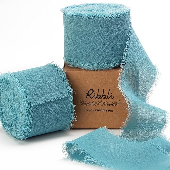 Ribbli Deep Sea Blue Chiffon Ribbon 1-1/2 inch x 20 Yard Handmade Fringe by Ribbli
