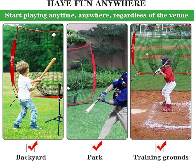 7×7ft Baseball Softball Practice Net- Portable Baseball Net for Batting, Hitting, Pitching Come with Carry Bag, Training for Players of Any Skill Level - Easy Assembly