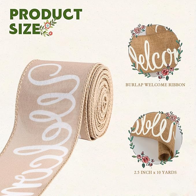 Burlap Ribbon Wired, Farmhouse Rustic Welcome Ribbon - Image 2
