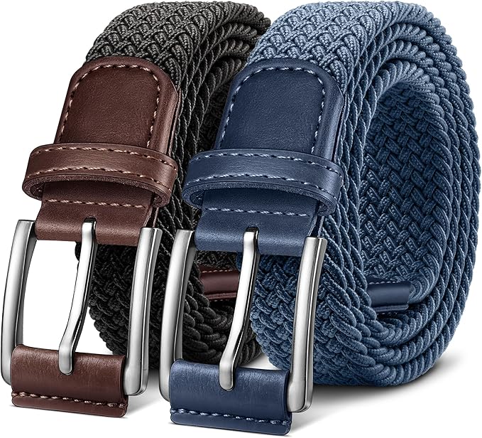 BULLIANT Belt for Men 2Pack,Mens Gift Stretch Braided Web Belt Elastic for Casual Golf Jeans,1 3/8"