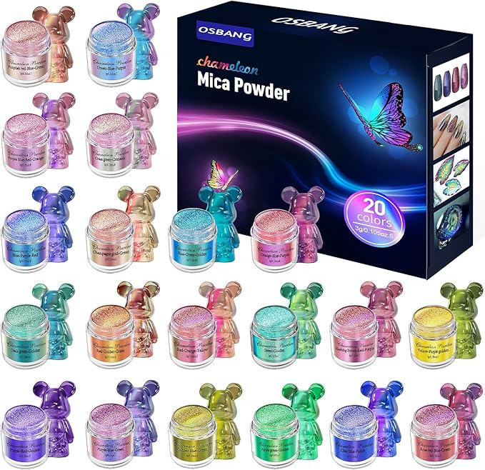 20 Colors Chameleon Mica Powder, 20 * 3g Color Shift Resin Pigment Powder by OSBANG