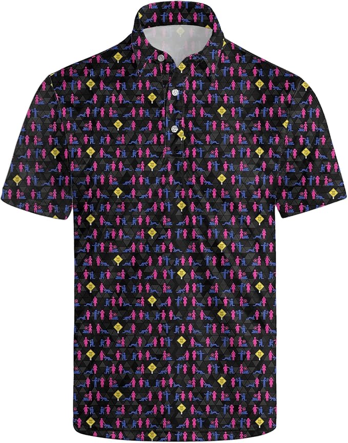 Golf Polo Shirts for Men Funny Print Short Sleeve Golf Shirts Performance Golf Polos
