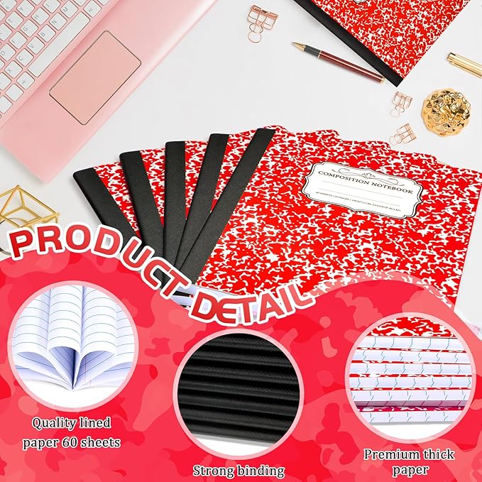 Seajan 20 Pack Composition Notebooks, Wide Ruled Paper, 7-1/2" x 9-3/4" Marble - Image 3