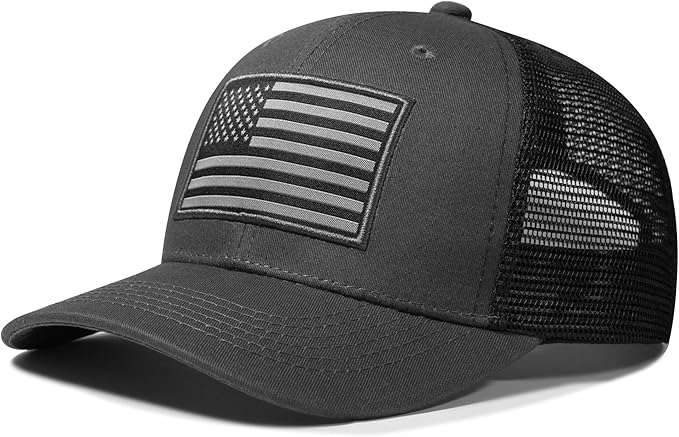 American Flag Trucker Hat, Patriotic Baseball Cap for Men & Women, Breathable Mesh Adjustable Snapback, USA Flag Patch