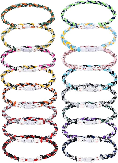 16Pack Braided Rope Tornado Baseball Necklaces, 18Inch Braided Rope with Titanium Pendant Baseball Necklace, Sports Team Gifts & Party Favors, Baseball Accessories Drip Baseball Gifts, Multi-Color