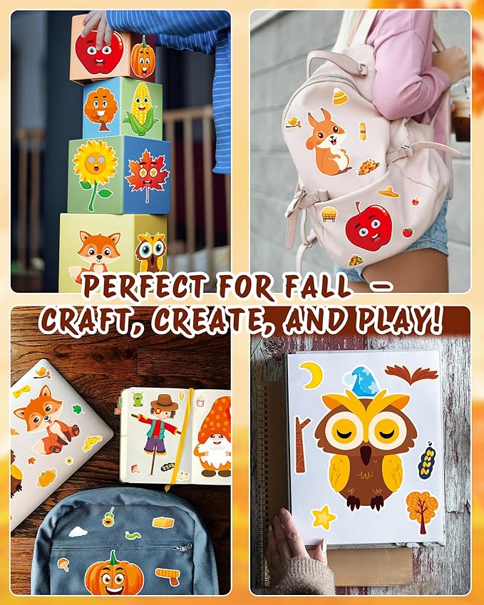 Aowplc 48 Sheets Fall Make a Face Stickers, 12 Designs Fun Fall Crafts - Image 6