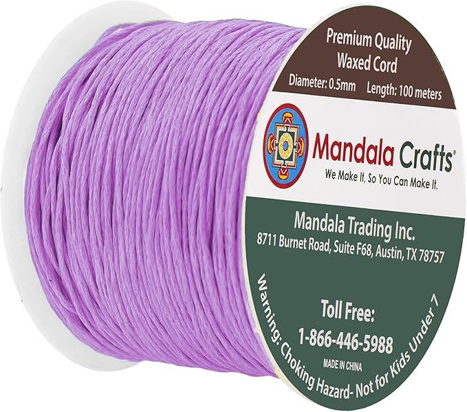 Mandala Crafts 0.5mm 109 Yards Lilac Cotton Waxed Cord - Image 2