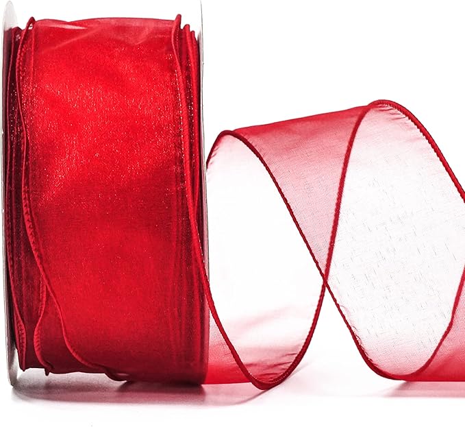 CT CRAFT LLC Sheer Organza Wired Ribbon 2.5" x 50Yards Red - Image 2